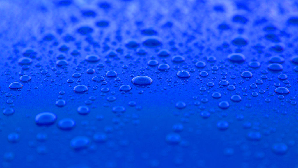 Water beading on the hydrophobic surface of a ceramic coated vehicle